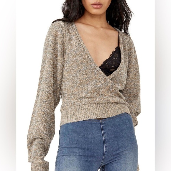 Free People ‘Going for Gold’ Wrap Sweater, size medium - Picture 3 of 10